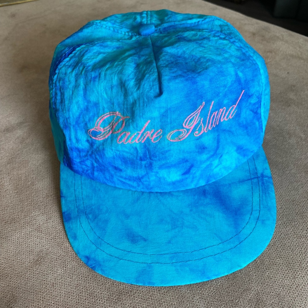 VINTAGE 80s 90s SnapBack blue tie dye padre island beach hat baseball hat nylon